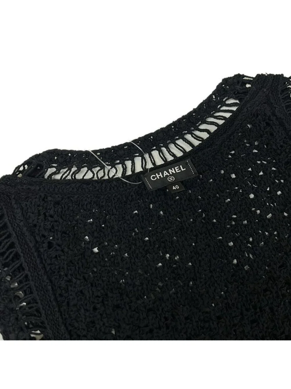 Chanel Dress Black Crochet Camellia Button Sleeveless Cotton